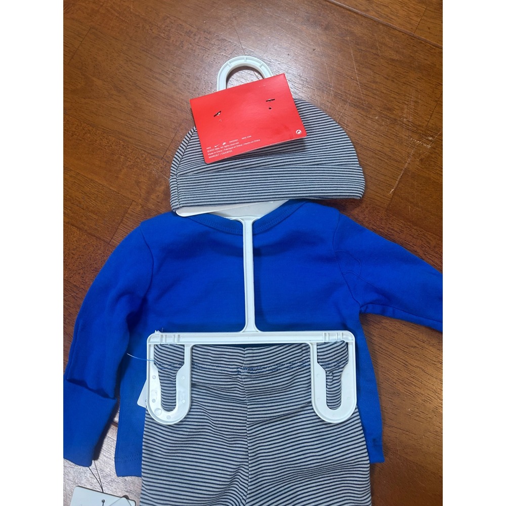 Nike 3-Piece Set Newborn Blue Striped Just Do It Bodysuit Pants Hat 56H467-U89 - Picture 7 of 8